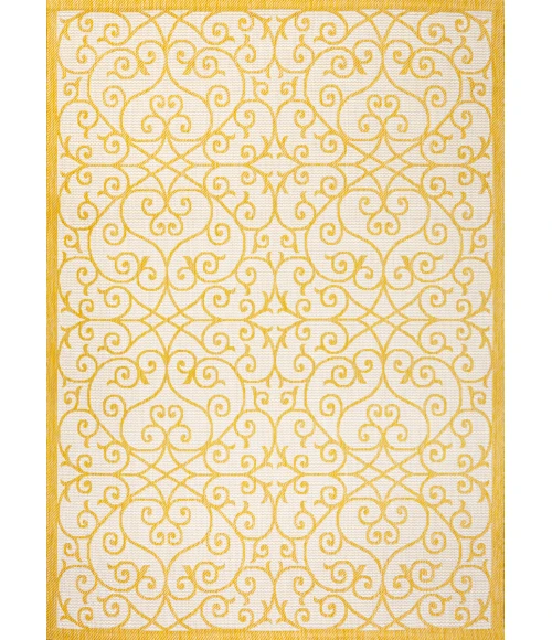 Madrid Vintage Filigree Textured Weave Cream/Yellow 3 ft. x 5 ft. Indoor/Outdoor Area Rug