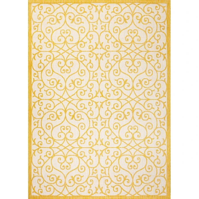 Madrid Vintage Filigree Textured Weave Cream/Yellow 5 ft. x 8 ft. Indoor/Outdoor Area Rug