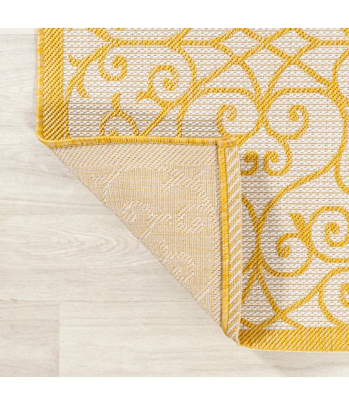 Madrid Vintage Filigree Textured Weave Cream/Yellow 2 ft. x 8 ft. Indoor/Outdoor Runner Rug