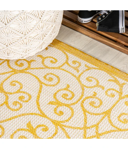 Madrid Vintage Filigree Textured Weave Cream/Yellow 2 ft. x 8 ft. Indoor/Outdoor Runner Rug