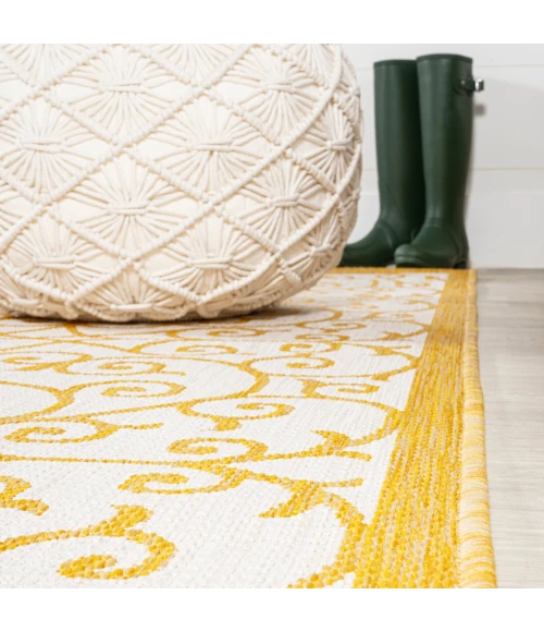 Madrid Vintage Filigree Textured Weave Cream/Yellow 2 ft. x 8 ft. Indoor/Outdoor Runner Rug