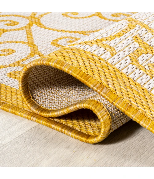 Madrid Vintage Filigree Textured Weave Cream/Yellow 2 ft. x 8 ft. Indoor/Outdoor Runner Rug