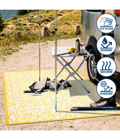 Madrid Vintage Filigree Textured Weave Cream/Yellow 2 ft. x 8 ft. Indoor/Outdoor Runner Rug