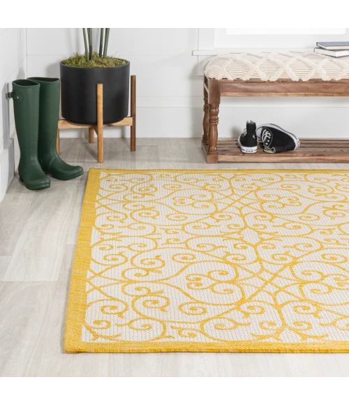 Madrid Vintage Filigree Textured Weave Cream/Yellow 3 ft. x 5 ft. Indoor/Outdoor Area Rug