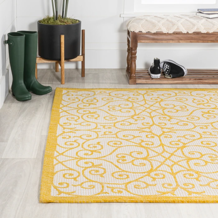 Madrid Vintage Filigree Textured Weave Cream/Yellow 5 ft. x 8 ft. Indoor/Outdoor Area Rug