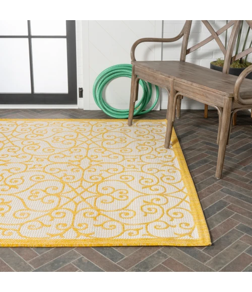 Madrid Vintage Filigree Textured Weave Cream/Yellow 3 ft. x 5 ft. Indoor/Outdoor Area Rug