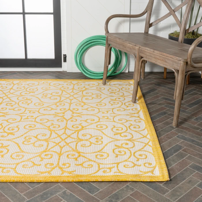 Madrid Vintage Filigree Textured Weave Cream/Yellow 5 ft. x 8 ft. Indoor/Outdoor Area Rug