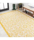 Madrid Vintage Filigree Textured Weave Cream/Yellow 3 ft. x 5 ft. Indoor/Outdoor Area Rug