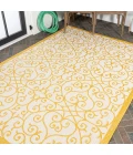 Madrid Vintage Filigree Textured Weave Cream/Yellow 3 ft. x 5 ft. Indoor/Outdoor Area Rug