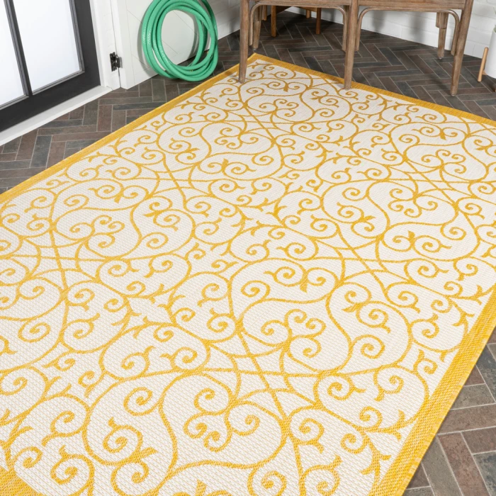 Madrid Vintage Filigree Textured Weave Cream/Yellow 5 ft. x 8 ft. Indoor/Outdoor Area Rug