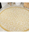 Madrid Vintage Filigree Textured Weave Cream/Yellow 5' Round Indoor/Outdoor Area Rug