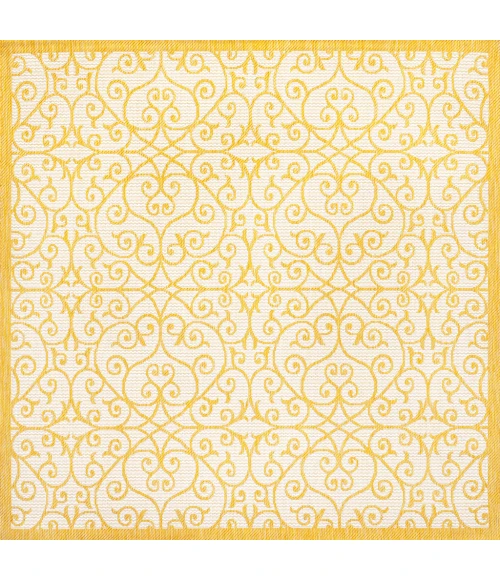 Madrid Vintage Filigree Textured Weave Cream/Yellow 5' Square Indoor/Outdoor Area Rug