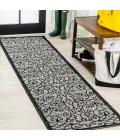 Madrid Vintage Filigree Textured Weave Light Gray/Black 2 ft. x 10 ft. Indoor/Outdoor Runner Rug