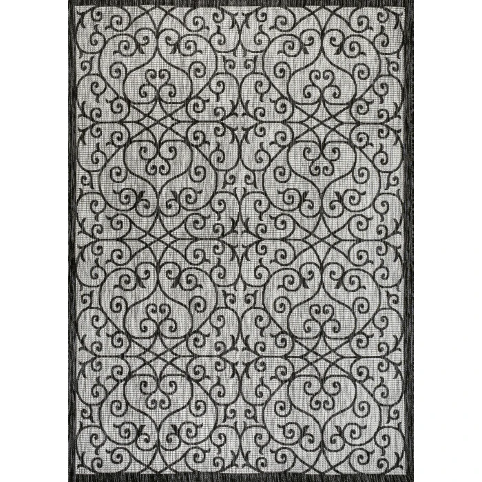 Madrid Vintage Filigree Textured Weave Light Gray/Black 3 ft. x 5 ft. Indoor/Outdoor Area Rug