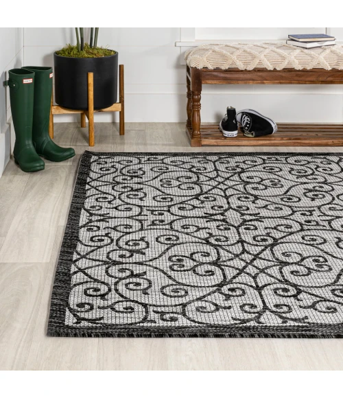 Madrid Vintage Filigree Textured Weave Light Gray/Black 5 ft. x 8 ft. Indoor/Outdoor Area Rug