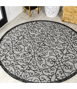 Jonathany Santa Monica SMB107E Light Gray/Black Area Rug 5 ft. 3 in. X 5 ft. 3 in. Round