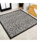 Madrid Vintage Filigree Textured Weave Light Gray/Black 5' Square Indoor/Outdoor Area Rug