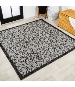 Jonathany Santa Monica SMB107E Light Gray/Black Area Rug 5 ft. 3 in. X 5 ft. 3 in. Square