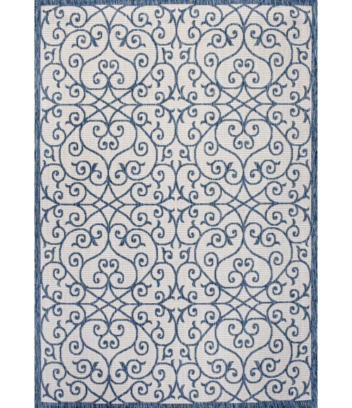 Madrid Vintage Filigree Textured Weave Blue/Cream 3 ft. x 5 ft. Indoor/Outdoor Area Rug