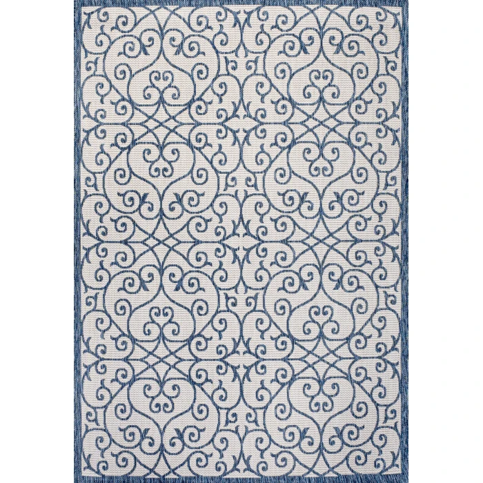 Madrid Vintage Filigree Textured Weave Blue/Cream 4 ft. x 6 ft. Indoor/Outdoor Area Rug
