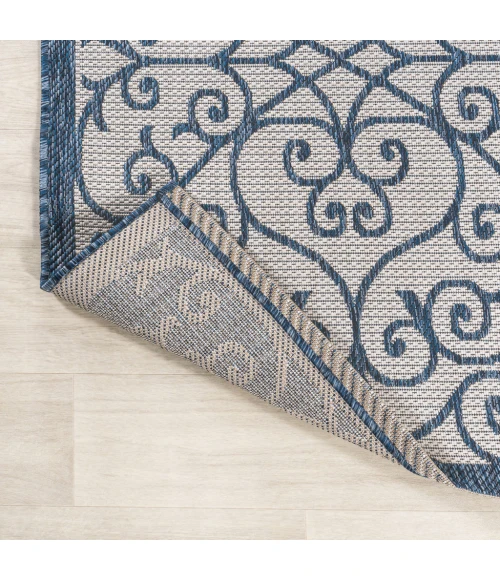 Madrid Vintage Filigree Textured Weave Blue/Cream 5' Square Indoor/Outdoor Area Rug