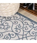 Madrid Vintage Filigree Textured Weave Blue/Cream 5' Square Indoor/Outdoor Area Rug