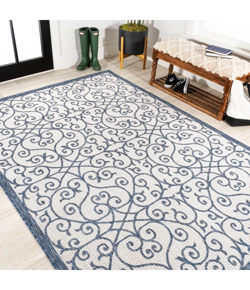 Madrid Vintage Filigree Textured Weave Blue/Cream 3 ft. x 5 ft. Indoor/Outdoor Area Rug