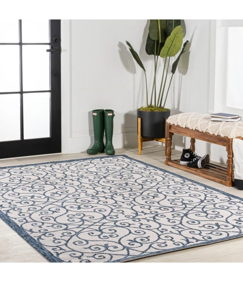 Madrid Vintage Filigree Textured Weave Blue/Cream 3 ft. x 5 ft. Indoor/Outdoor Area Rug