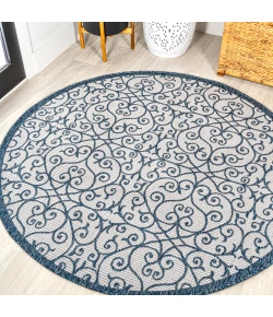 Jonathany Santa Monica SMB107F Blue/Cream Area Rug 5 ft. 3 in. X 5 ft. 3 in. Round