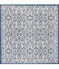 Madrid Vintage Filigree Textured Weave Blue/Cream 5' Square Indoor/Outdoor Area Rug