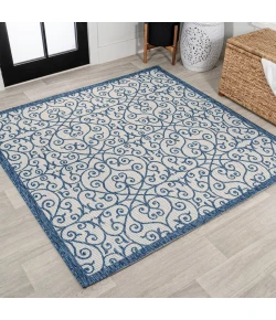 Jonathany Santa Monica SMB107F Blue/Cream Area Rug 5 ft. 3 in. X 5 ft. 3 in. Square