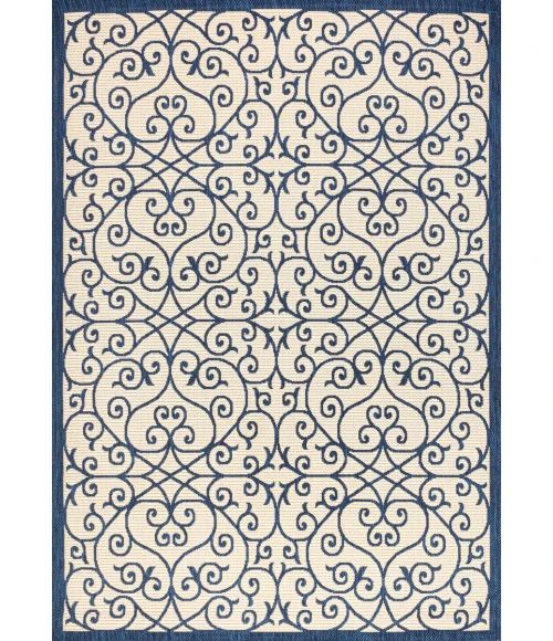 Madrid Vintage Filigree Textured Weave Navy/Beige 3 ft. x 5 ft. Indoor/Outdoor Area Rug