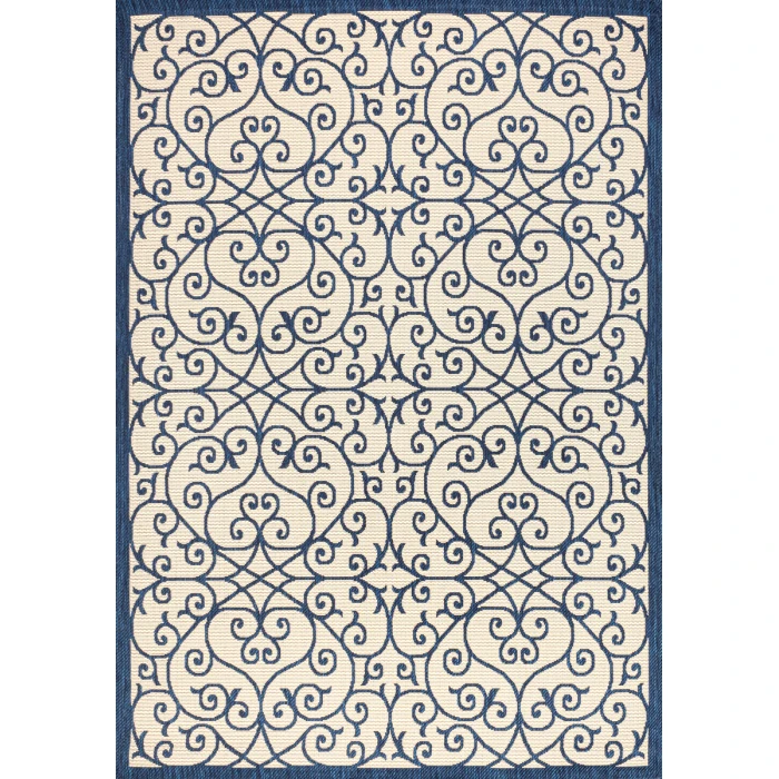 Madrid Vintage Filigree Textured Weave Navy/Beige 9 ft. x 12 ft. Indoor/Outdoor Area Rug