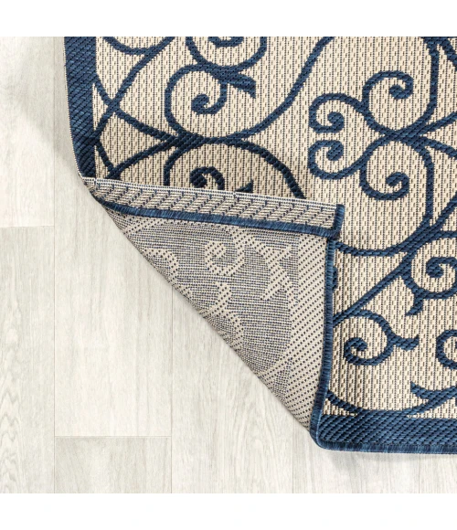 Madrid Vintage Filigree Textured Weave Navy/Beige 2 ft. x 8 ft. Indoor/Outdoor Runner Rug