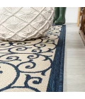 Madrid Vintage Filigree Textured Weave Navy/Beige 2 ft. x 8 ft. Indoor/Outdoor Runner Rug