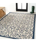 Madrid Vintage Filigree Textured Weave Navy/Beige 3 ft. x 5 ft. Indoor/Outdoor Area Rug