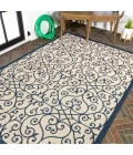 Madrid Vintage Filigree Textured Weave Navy/Beige 3 ft. x 5 ft. Indoor/Outdoor Area Rug