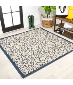 Jonathany Santa Monica SMB107G Navy/Beige Area Rug 5 ft. 3 in. X 5 ft. 3 in. Square