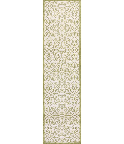Madrid Vintage Filigree Textured Weave Green/Cream 2 ft. x 8 ft. Indoor/Outdoor Runner Rug