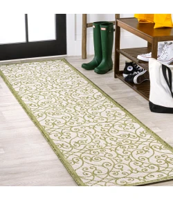 Jonathany Santa Monica SMB107H Green/Cream Area Rug 2 ft. 2 in. X 8 ft. Runner