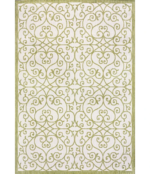 Madrid Vintage Filigree Textured Weave Green/Cream 3 ft. x 5 ft. Indoor/Outdoor Area Rug
