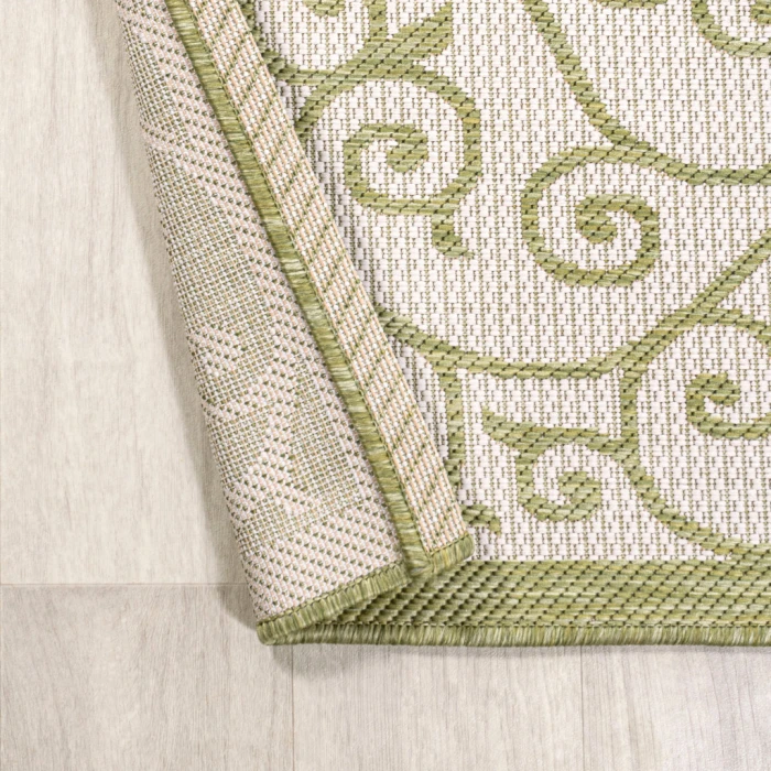 Madrid Vintage Filigree Textured Weave Green/Cream 2 ft. x 8 ft. Indoor/Outdoor Runner Rug