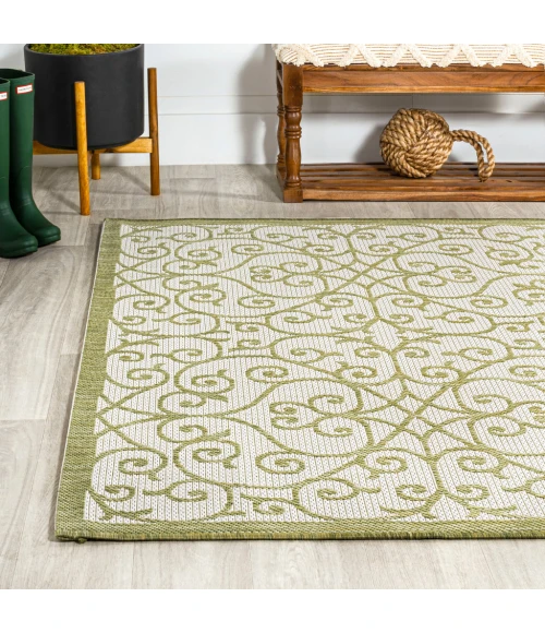 Madrid Vintage Filigree Textured Weave Green/Cream 3 ft. x 5 ft. Indoor/Outdoor Area Rug