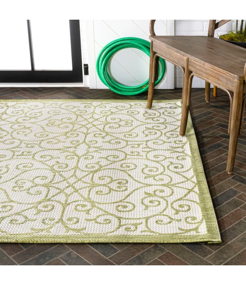Madrid Vintage Filigree Textured Weave Green/Cream 3 ft. x 5 ft. Indoor/Outdoor Area Rug