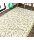 Madrid Vintage Filigree Textured Weave Green/Cream 3 ft. x 5 ft. Indoor/Outdoor Area Rug