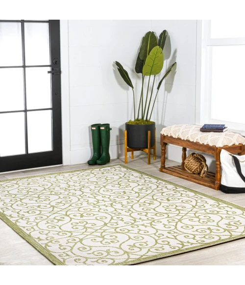 Madrid Vintage Filigree Textured Weave Green/Cream 3 ft. x 5 ft. Indoor/Outdoor Area Rug