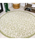 Madrid Vintage Filigree Textured Weave Green/Cream 5' Round Indoor/Outdoor Area Rug