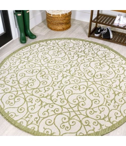 Jonathany Santa Monica SMB107H Green/Cream Area Rug 5 ft. 3 in. X 5 ft. 3 in. Round