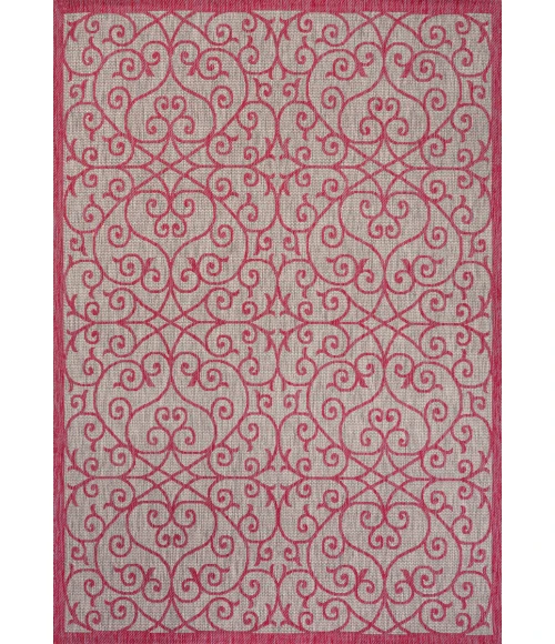 Madrid Vintage Filigree Textured Weave Light Gray/Fuchsia 9 ft. x 12 ft. Indoor/Outdoor Area Rug