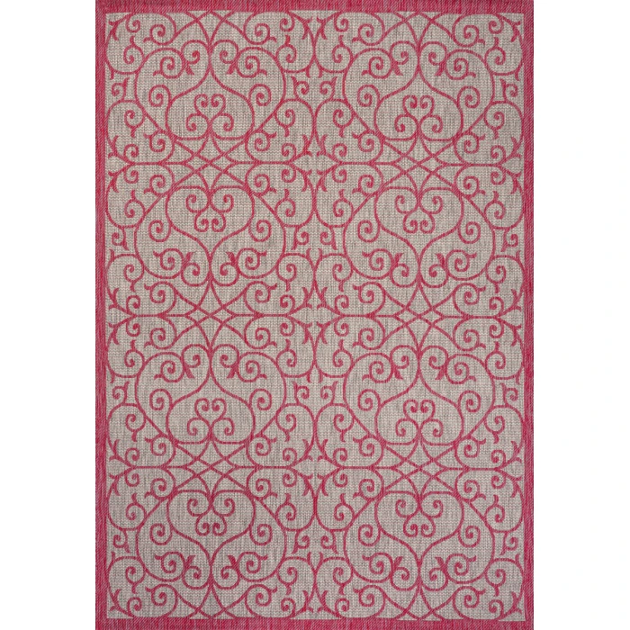 Madrid Vintage Filigree Textured Weave Light Gray/Fuchsia 4 ft. x 6 ft. Indoor/Outdoor Area Rug
